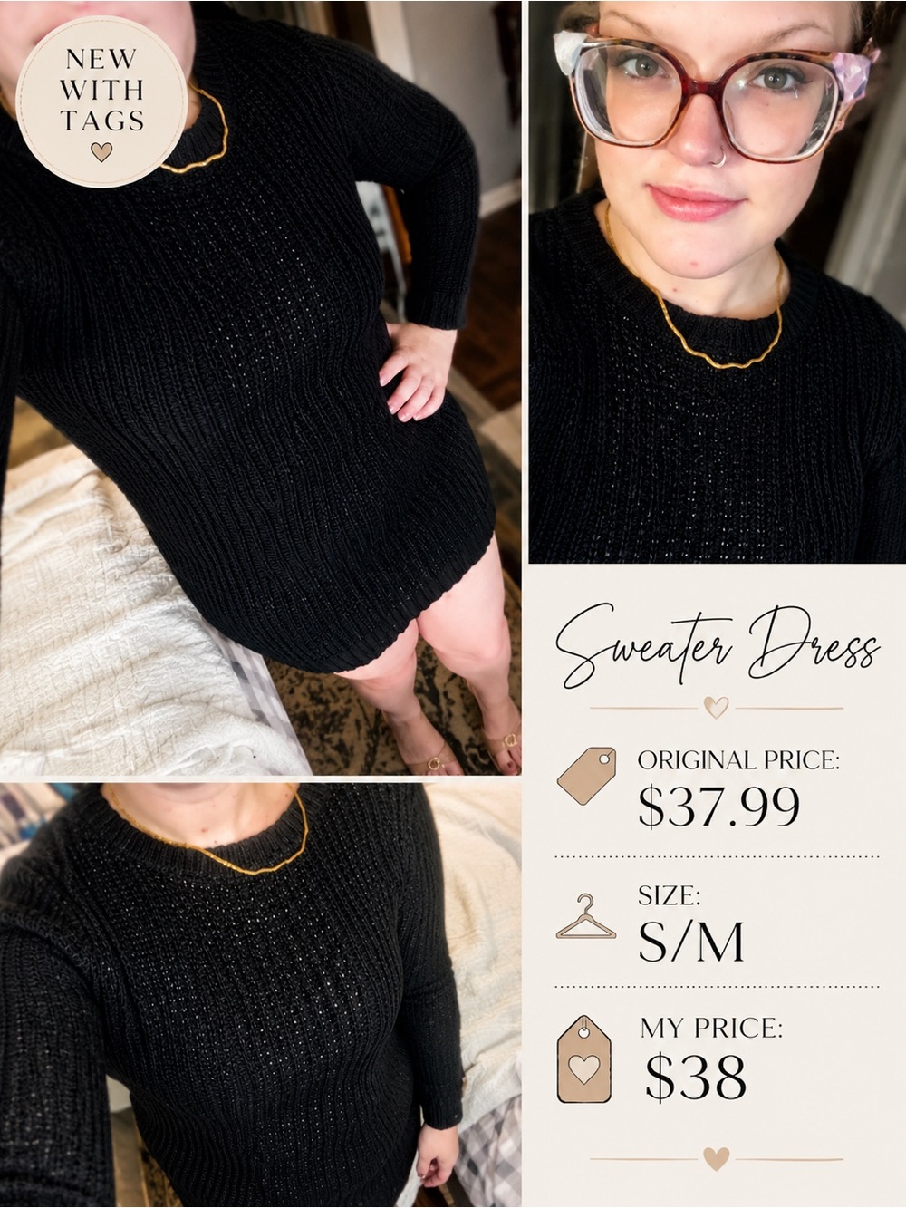NWT H&M Black Long-Sleeve Sweater Dress SUPER CUTE